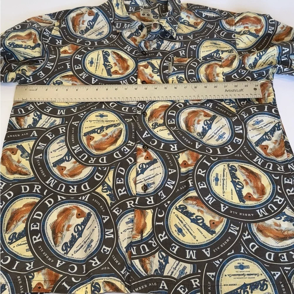 Columbia Shirt Men's XL American Red Drum Fish All Over River Lodge Amber Ale